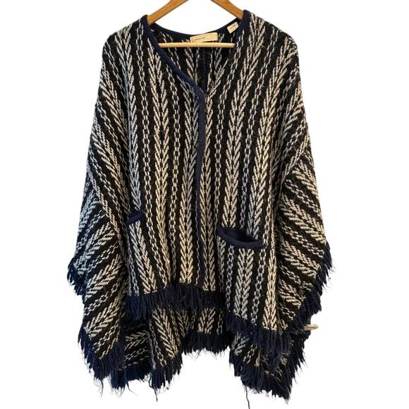 Sleeping on Snow ONE SIZE Tajo Jacquard Poncho Navy Cream GORGEOUS - Picture 3 of 8